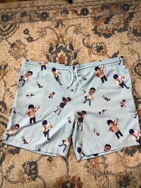 RSVLTS Shorts Mens XL Blue The Sandlot Swim Trunks Lined Baseball Movie Graphic